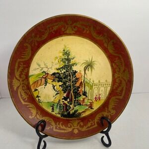 Raymond Waites 12" Decorative Plate Red Gold Scenic Landscape Asian Style Wall